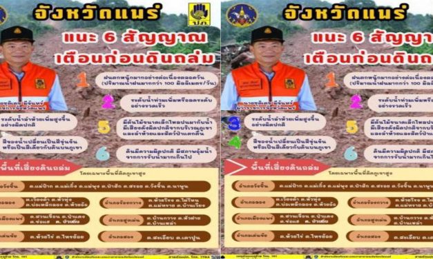 จังหวัดแพร่ “แจ้งเตือน” 7 อำเภอพื้นที่เสี่ยงภัยดินถล่ม แนะสังเกต 6 สัญญาณฯ